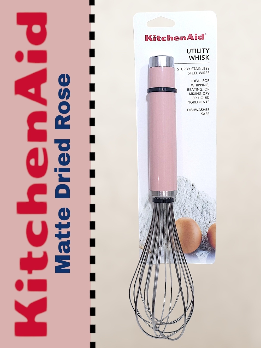 KitchenAid Matte Dried Rose Utility Whisk - Pink and Stainless Steel